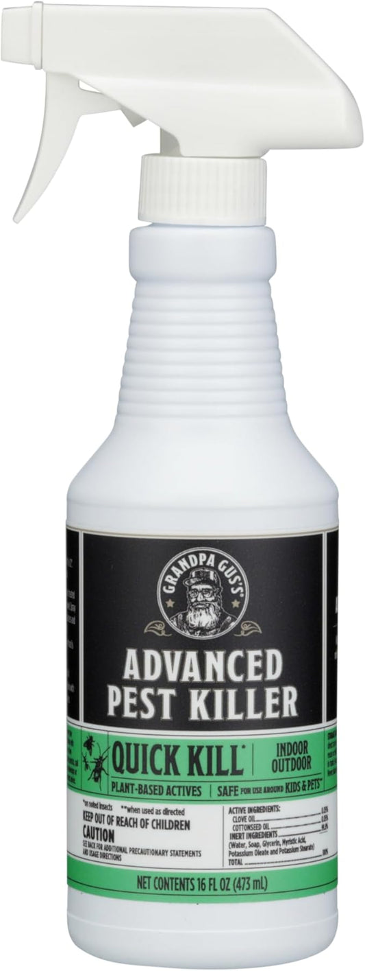 Grandpa Gus's Natural Pest Killer Spray, Ready-to-Use Indoor and Outdoor Insect Control, Kills Ants, Roaches, Spiders, Fleas, Ticks, Hornets, Wasps and More, Safe for Kids and Pets, 16 fl oz