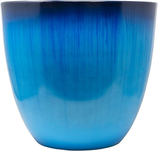 Gardener Select (EPR12-204) Large Egg Shaped Planter - Modern Indoor & Outdoor Decorative Flower Pot/Box (12 Inch, Blue Flower)