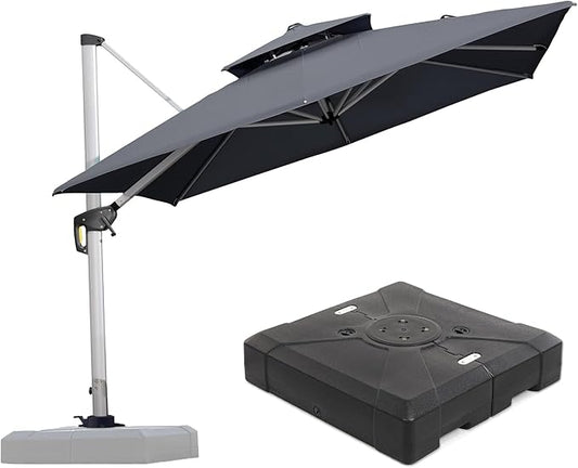 PURPLE LEAF 9 FT Cantilever Patio Umbrellas with Base Included, Large Square Offset Umbrella with 360° Rotation, Outdoor Aluminum Pool Umbrella for Pool Lawn Garden, Grey