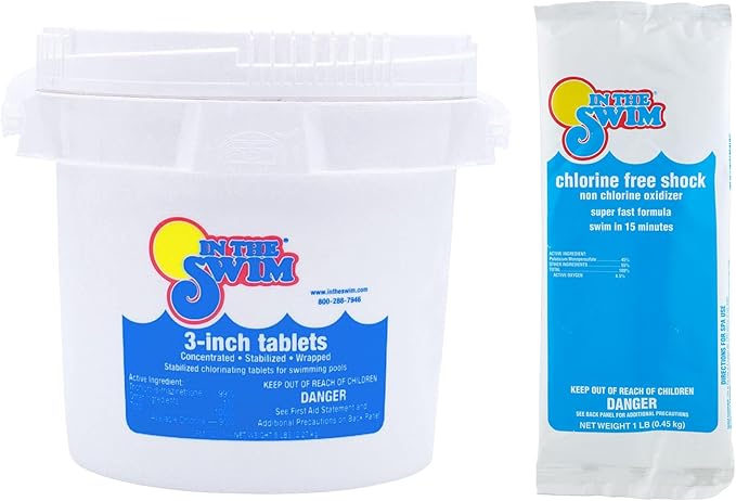 In The Swim Chlorine-Free Shock & Chlorine Tablets Bundle: 6 x 1 Pound Bags Shock + 5 Pound Bucket of 3 Inch Stabilized Tablets