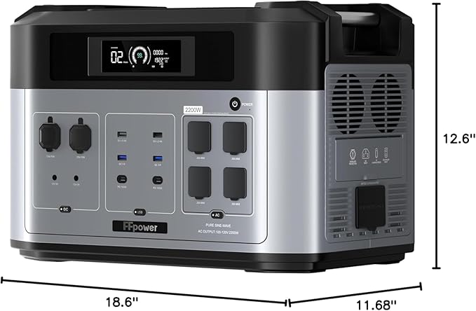 OUKITEL BP 2000 Portable Power Station, 2048Wh Solar Generator, FFPOWER Expandable Capacity 2200W LiFePO4 Output（Peak 4000W), 15 Outlets for Home Power Outage, Camping, Solar Energy Storage