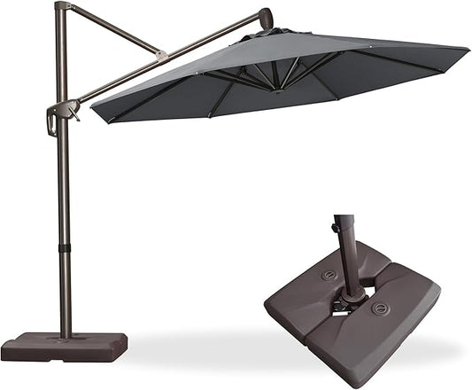 PURPLE LEAF 10FT Cantilever Patio Umbrella with Base Included Round Umbrella with 360° Rotation Aluminum Outdoor Offset Hanging Umbrella for Patio Pool, Deep Grey