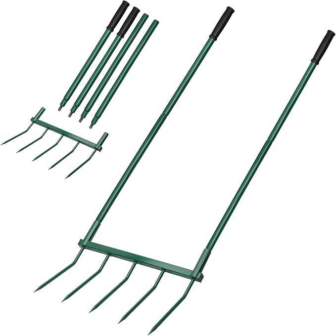 5 Tines Heavy Duty Broad Fork, 55"*20" in Broad Fork for Gardening– Heavy-Duty Hand Tiller for Digging, Cultivating & Aerating Clay Soil, Ergonomic U-Shaped Design for Comfortable Gardening & Farming