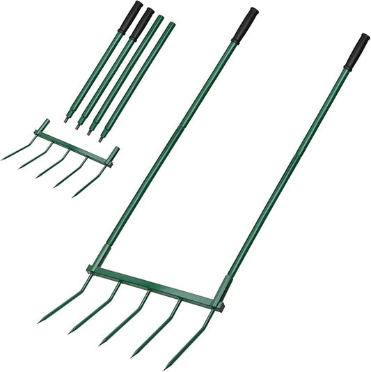 5 Tines Heavy Duty Broad Fork, 55"*20" in Broad Fork for Gardening– Heavy-Duty Hand Tiller for Digging, Cultivating & Aerating Clay Soil, Ergonomic U-Shaped Design for Comfortable Gardening & Farming