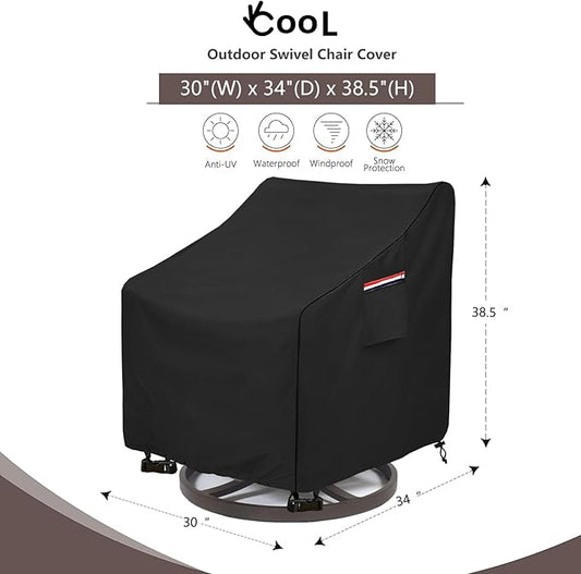 Okcool Outdoor Swivel Chair Cover 2 Pack,Outdoor Furniture Patio Chair Covers Waterproof Clearance,(30" W x 34" D x 38.5" H) Outdoor Lawn Patio Furniture Covers,Black