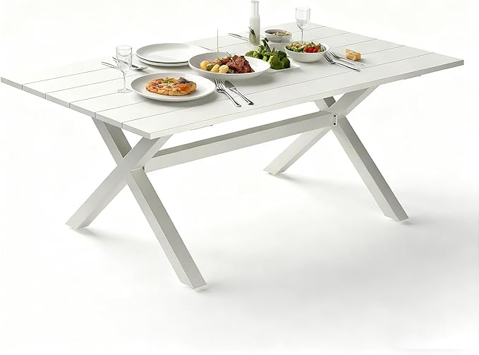 Aeeiua 63" x 38" Outdoor Dining Table, Rectangle Patio Table with Slatted Tabletop for Backyard, Garden, Deck, Poolside