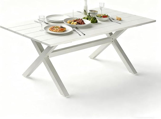 Aeeiua 63" x 38" Outdoor Dining Table, Rectangle Patio Table with Slatted Tabletop for Backyard, Garden, Deck, Poolside