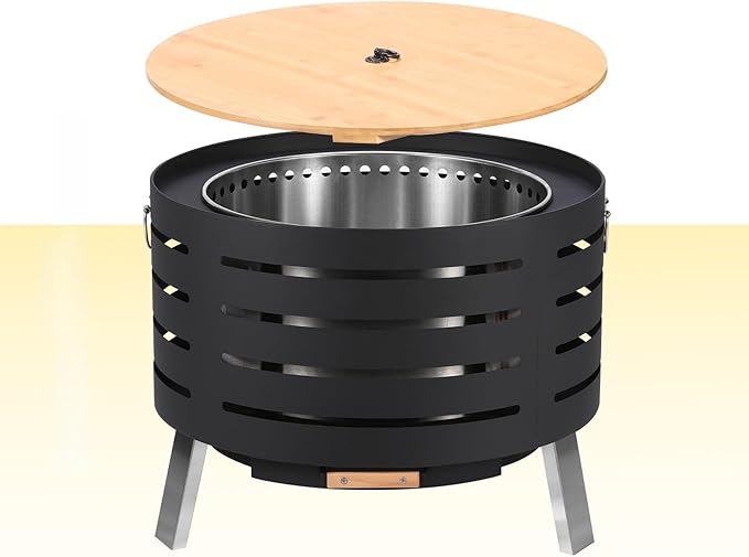 26 Inch Smokeless Fire Pit with Removable Ash Pan, Includes Fire Poker, Waterproof Cover, and Carrying Bag, Wood Burning Outdoor Fire Pits Table for Patio, BBQ, Camping, and Bonfire Nights