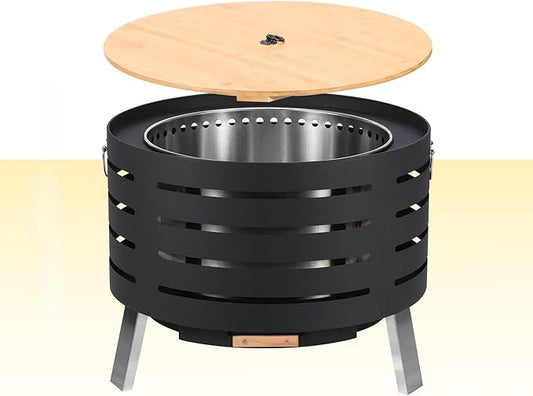26 Inch Smokeless Fire Pit with Removable Ash Pan, Includes Fire Poker, Waterproof Cover, and Carrying Bag, Wood Burning Outdoor Fire Pits Table for Patio, BBQ, Camping, and Bonfire Nights