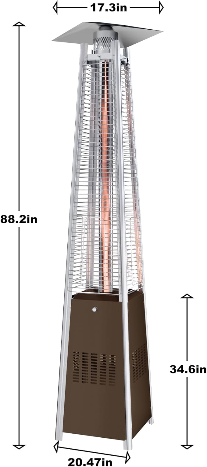 Kingdura 48,000 BTU Pyramid Patio Heater with Cover & Wheels, Outdoor Patio Heaters for Outdoor Use, Triple Safety Protection, 87" Quartz Glass Tube Propane Heater for Deck Backyard Commercial Balcony