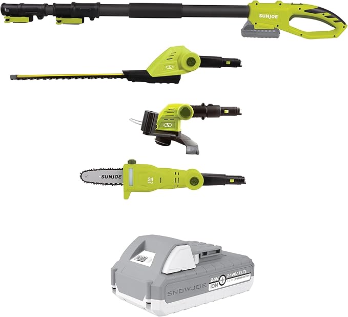 Sun Joe Cordless Lawn Care System, Grass & Hedge Trimmer Combo Power Tool Kit with 8” Pole Saw, Batteries & Charger - Heavy-Duty Trimming Machine Set for Lawn, Yard & Gardening Care, IONMAX GTS4002C