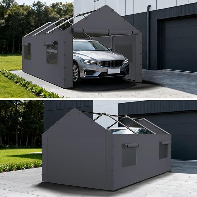 Sidewall Panel with Mesh Windows and Elastic Ball Bungees, for 10x20 FT or 12x20 FT Garage Party Tent Shelter - Gray, One Sidewall Panel Only