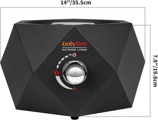 ONLYFIRE OUTDOOR LIVING Propane Gas Fire Pit Bottom-Mounted, 14" Portable Gas Firepit with Glass Stones for Table with Umbrella Hole for Outdoor Patio Camping Bonfire RV, #FP003