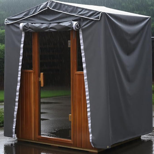 Outdoor Sauna Cover for 4 Person, 3-Layer Oxford Protective Cloth, Hook & Loop Roll-Up Door, Temp Retention & Dustproof - (Only Fits 68.1*52.4*82.7 In & Smaller Outdoor Hillside Roof Outdoor Saunas )
