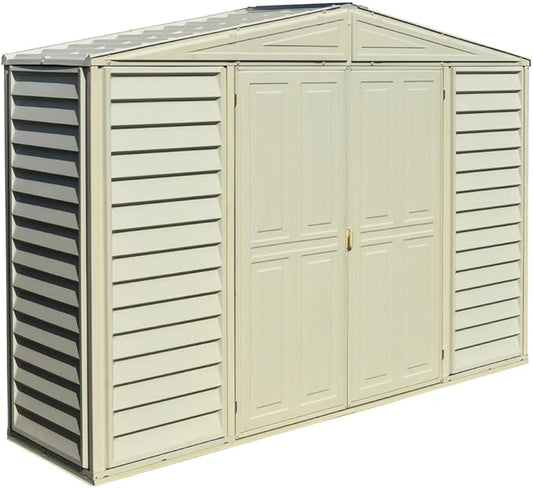 Duramax SidePro 10.5 Ft. x 3 Ft. Vinyl Garden Storage Shed | Made of Fire Retardant PVC Resin, All-Weather, Waterproof Outdoor Solution, Store Bikes, Tools, BBQ, Home Gym | Strong Metal Roof Structure