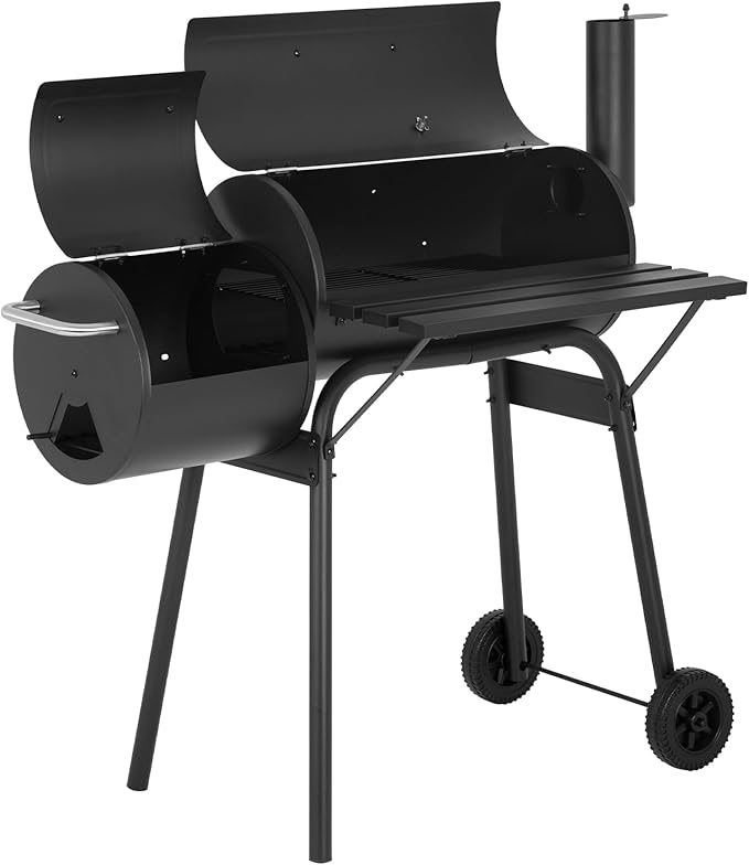 43-inch Charcoal Outdoor BBQ Grill - Portable Camping Grill for 6-10 People, Offset Smoker, Braised Roast, Patio and Backyard Picnic Grill