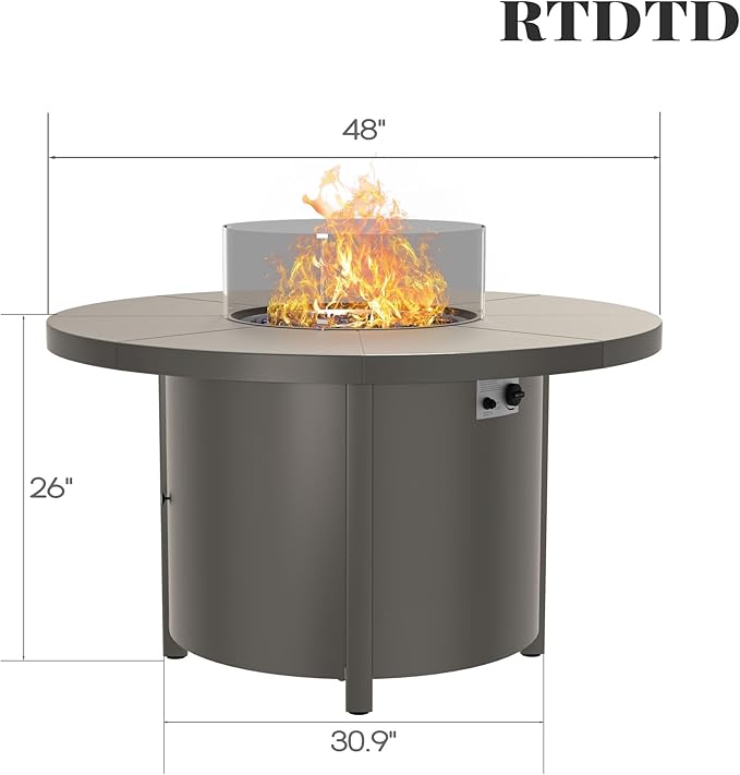 Aluminum Patio Furniture Set with Round Fire Pit Table, 7 Seats Outdoor Conversation Sets Modern Metal Patio Sectional Sofa with Upgrade Cushions for Patio, Backyard Navy