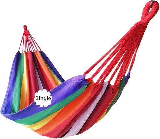 GOCAN Brazilian Single Hammock 1 Person Canvas 200X100cm Total Length 310cm Load 250kg Cotton Hammock for Garden Backyard Outdoor and Indoor