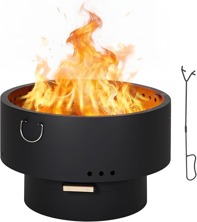 Garvee 30 in Smokeless Fire Pits, Wood Burning Firepits with Fire Poker, Outdoor Portable Fire Pits with Removable Ash Pan and Hardwood Top, Backyard Fireplace for Camping, Picnic