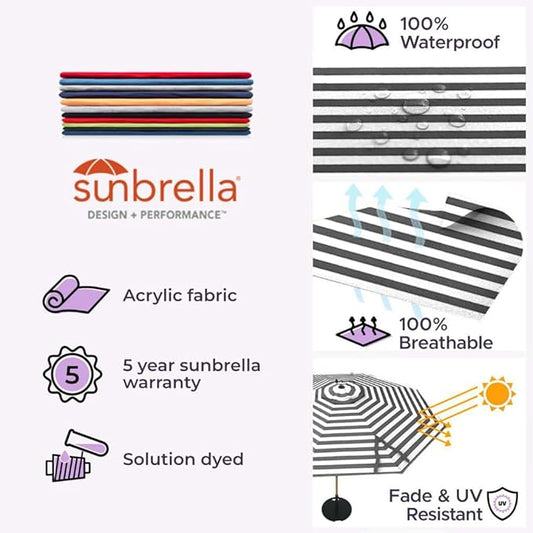 Midtown Umbrellas Push Pop Sunbrella Umbrella 10 Feet Large Outdoor Umbrella With Black & White Acry Fabric - Deck Patio Umbrella, Backyard Umbrella, Garden Umbrella & Pool Umbrella - Black Pole
