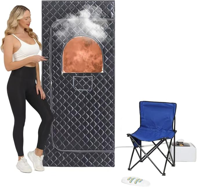 Sauna Box,Foldable Portable Sauna for Home Outdoor,Cold Resistant Warm Fabric Portable steam 3L,1200W Steamer,Remote Control,Chair, for Warmth as Well,Keep fit,Steam Heating Box. (Black/Grey)