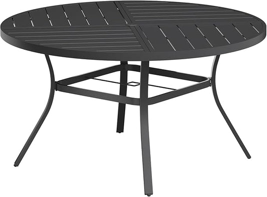 VICLLAX Round Patio Table with Adjustable Umbrella Hole for 6, All Weather Metal Outdoor Dining Table for Lawn Garden, 50" Outdoor Coffee Table, Black Tabletop