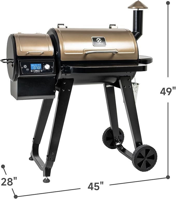 Z GRILLS ZPG-450A2 Wood Pellet Grill & Smoker, PID V2.1 Controller, 459 Sq in Cook Area, Foldable Shelf, Meat Probe, Rain Cover, 8 in 1 BBQ Grill Outdoor Auto Temperature Control, Bronze