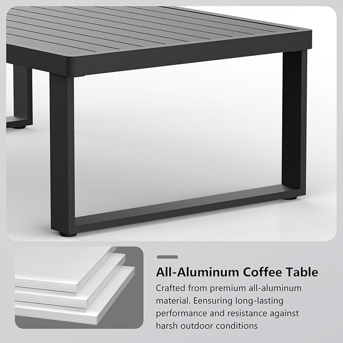 Aluminum Outdoor Patio Coffee Table for for Deck, and Poolside (Black, All-Aluminum)