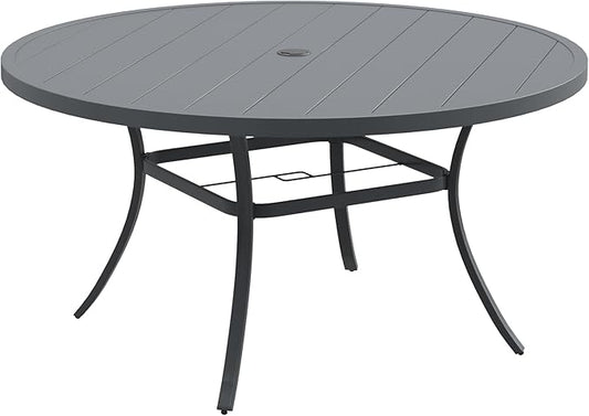 DIFY Patio Round Dining Table, 53" All Weather Round Outdoor Table with 1.57" Umbrella Hole for 8 Person, Perfect for Yard, Balcony and Lawn, Grey