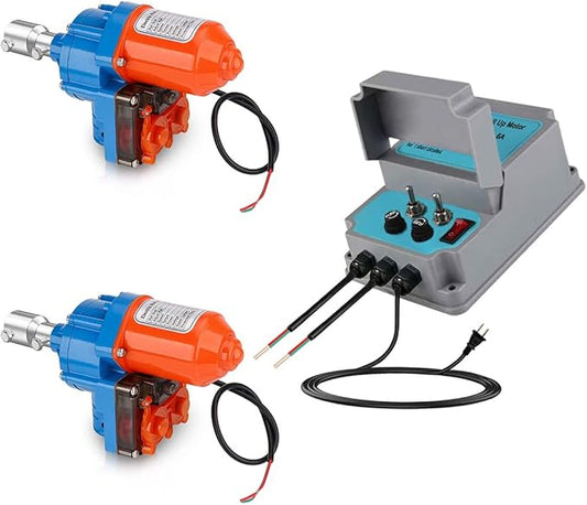 UYGALAXY Greenhouse Film Roll Up Motors with Limit Switch (2 Packs) + Transformer Controller Joint Box (AC110V to DC24V) for Greenhouse Ventilation,Automatic Venting