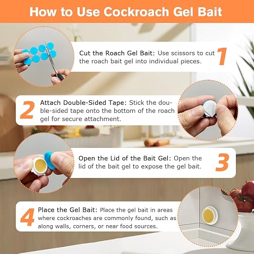 32 Pack Cockroach Gel Bait, Highly Effective Roach Killer Indoor Infestation Solution, Fast Acting Cockroach Killer Indoor Home Kitchen Use, Easy to Apply & No Mess Roach Bait, Long-Lasting