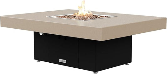 COOKE Santa Barbara 48 x 36 Rectangular Fire Pit Table - Beige Powdercoat Aluminum Top - Propane (Black Powdercoat Base)