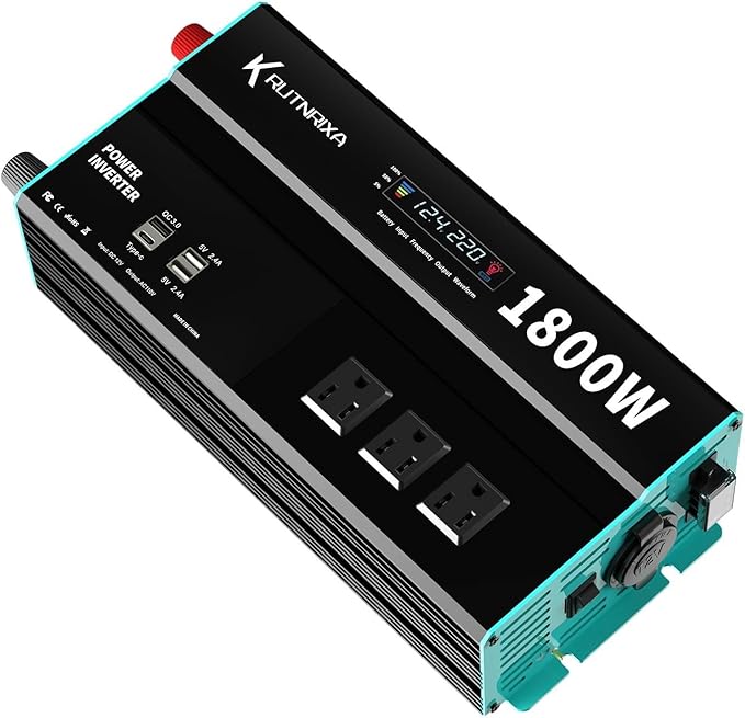 Power Inverters 500W 12V DC to 110V AC Converter for Vehicles USB-C/PD 25W Fast Charging Ports Car Charger Adapter with a Cigarette Lighter Ports Plug Outlet(Modified sine wave-1800W)