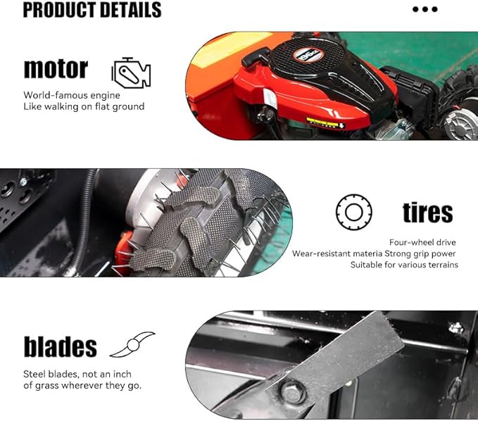 Lawn Mower, Remote Control Lawn, Small Crawler Oil-Electric Hybrid Four-Wheel Drive Lawn Mowing and Weed Whacker, All Terrain Grass Cutter Yard Mower, 30° Climbing (SKD-196-55)