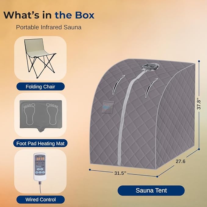SereneLife Portable Sauna Box for Home, Infrared Sauna Tent with Heated Foot Pad and Folding Chair, Remote Control In-Home Spa, 38" x 32”