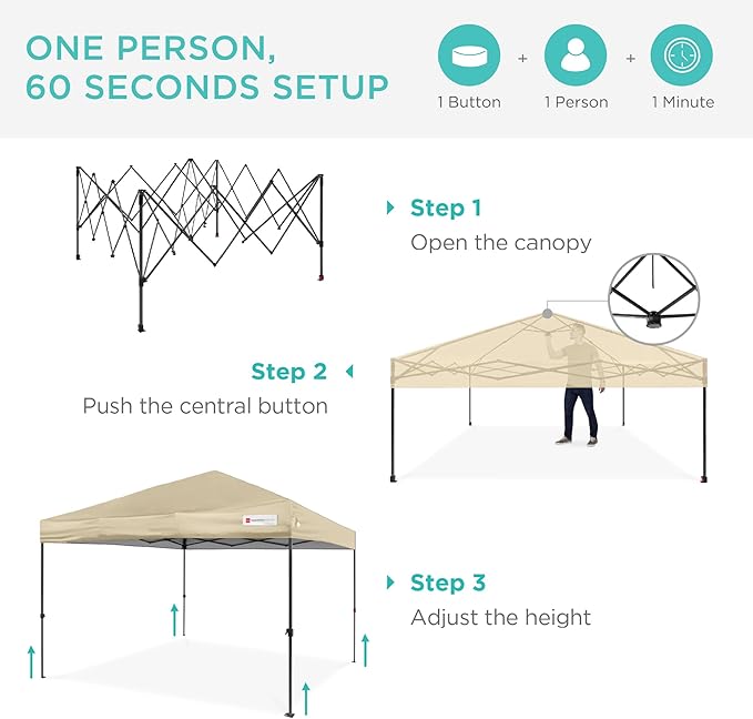 Best Choice Products 8x8ft 1-Person Setup Pop Up Canopy Tent Instant Portable Shelter w/ 1-Button Push, Case, 4 Weight Bags - Sand
