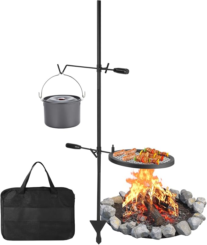 Swivel Campfire Grill, Heavy Duty Steel Mesh Grate, 24.4 x 24.4'' Camping Grates, Camping Essentials with Carrying Bag, for Outdoor Campsite & Party(Set of 3)