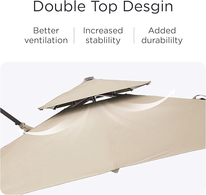 9' X 12' Cantilever Patio Umbrella with Base Included 360°Rotation Rectangular Outdoor Large Offset Umbrellas Double Top Heavy Duty Windproof for Garden Deck Pool Backyard, Beige