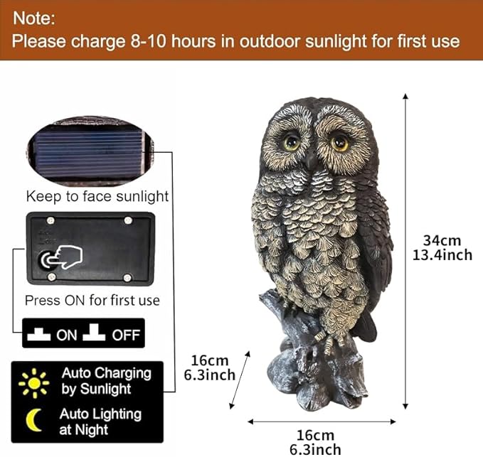 VV-Ladybug Solar Owl Garden Statues Outdoor Decor Resin with Solar Lights Sculpture for Porch Patio Lawn Yard Decorations Christmas Housewarming Gifts for Women Mom