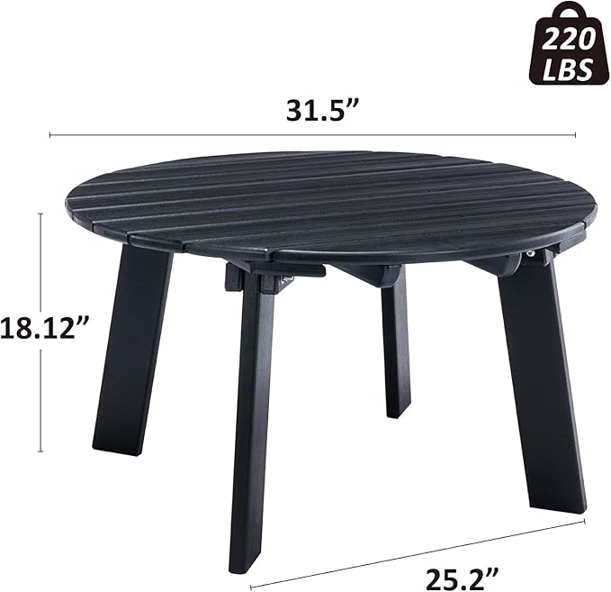 MINPINSER Outdoor Round Coffee Table, Adirondack Patio Coffee Table, Outdoor Large Side Table for Balcony Lawn (Black)