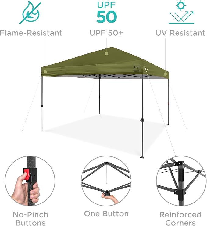Best Choice Products 8x8ft 1-Person Setup Pop Up Canopy Tent Instant Portable Shelter w/ 1-Button Push, Case, 4 Weight Bags - Olive Green