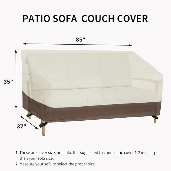 Easy-Going Outdoor Couch Cover - Heavy Duty 3-Seater Patio Sofa Cover, Windproof, Durable (85Wx37Dx35H inch, Beige/Dark Brown)