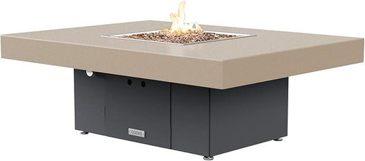 COOKE Santa Barbara 48 x 36 Rectangular Fire Pit Table - Beige Powdercoat Aluminum Top - Propane (Grey Powdercoat Base)