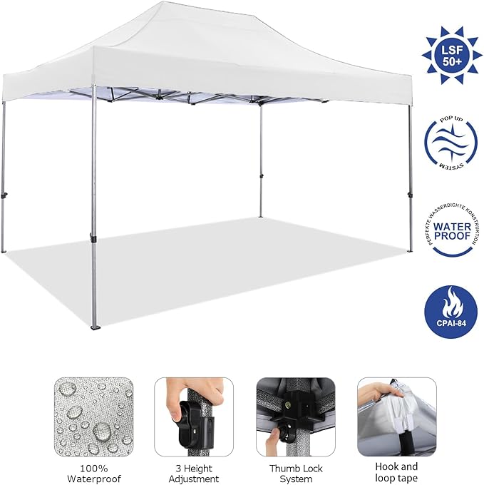 COBIZI 10x15 Pop Up Canopy Without Sidewall,Heavy Duty Canopy UPF 50+ All Season Wind Waterproof Commercial Outdoor Wedding Party Tents for Parties Gazebo with Carry Bag(10 x 15 ft White)