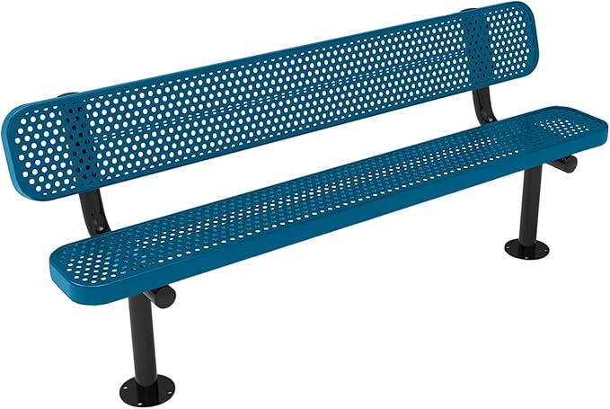 COATEDOUTDOORFURNITURE Coated Outdoor Furniture Heavy-Duty Outdoor Bench Thermoplastic Coated, Punched Steel, Commercial-Grade Seating, Made in America (Surface with Back, 6 Ft, Light Blue)