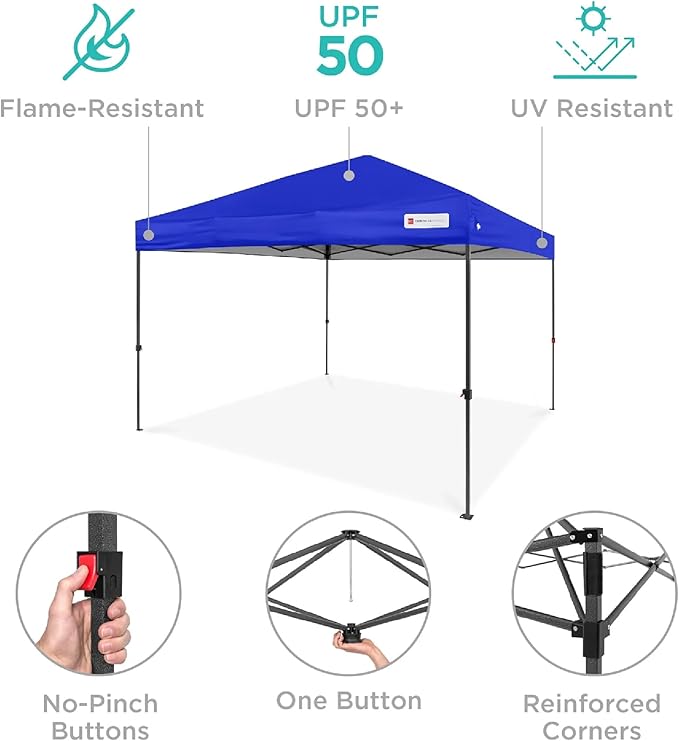 Best Choice Products 8x8ft 1-Person Setup Pop Up Canopy Tent Instant Portable Shelter w/ 1-Button Push, Case, 4 Weight Bags - Resort Blue