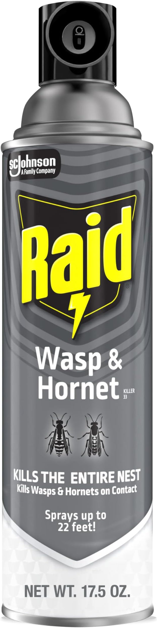 Raid Wasp & Hornet Killer Spray, Bug Killer Kills the Entire Nest, Kills Paper Wasps, Yellow Jackets, Mud Daubers and more, 17.5oz