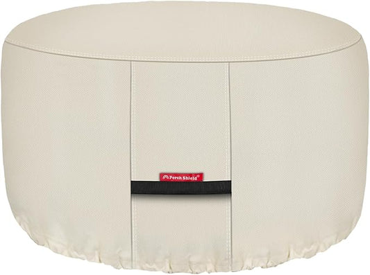 Porch Shield Fire Pit Cover - Waterproof 600D Heavy Duty Fade Resistant Round Patio Fire Bowl Cover Beige - 50 inch