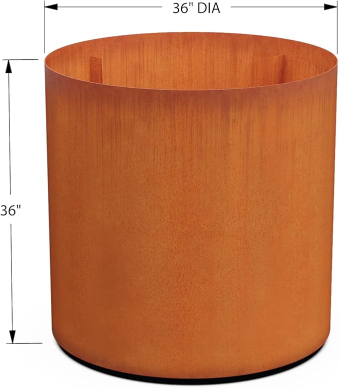 PLANTERCRAFT Corten Steel Metal Planter Box, Round Sizes, Modern Garden Steel planters for Commercial and Residential Outdoor Use.