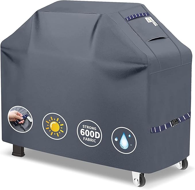 Kiafmol Grill Cover for Outdoor Grill 600D Heavy Duty 64Inch Waterproof,UV & Fade Resistant,BBQ Cover with Adjustable Straps,BBQ Grill Cover for Weber,Blackstone,Charbroil etc,Grey